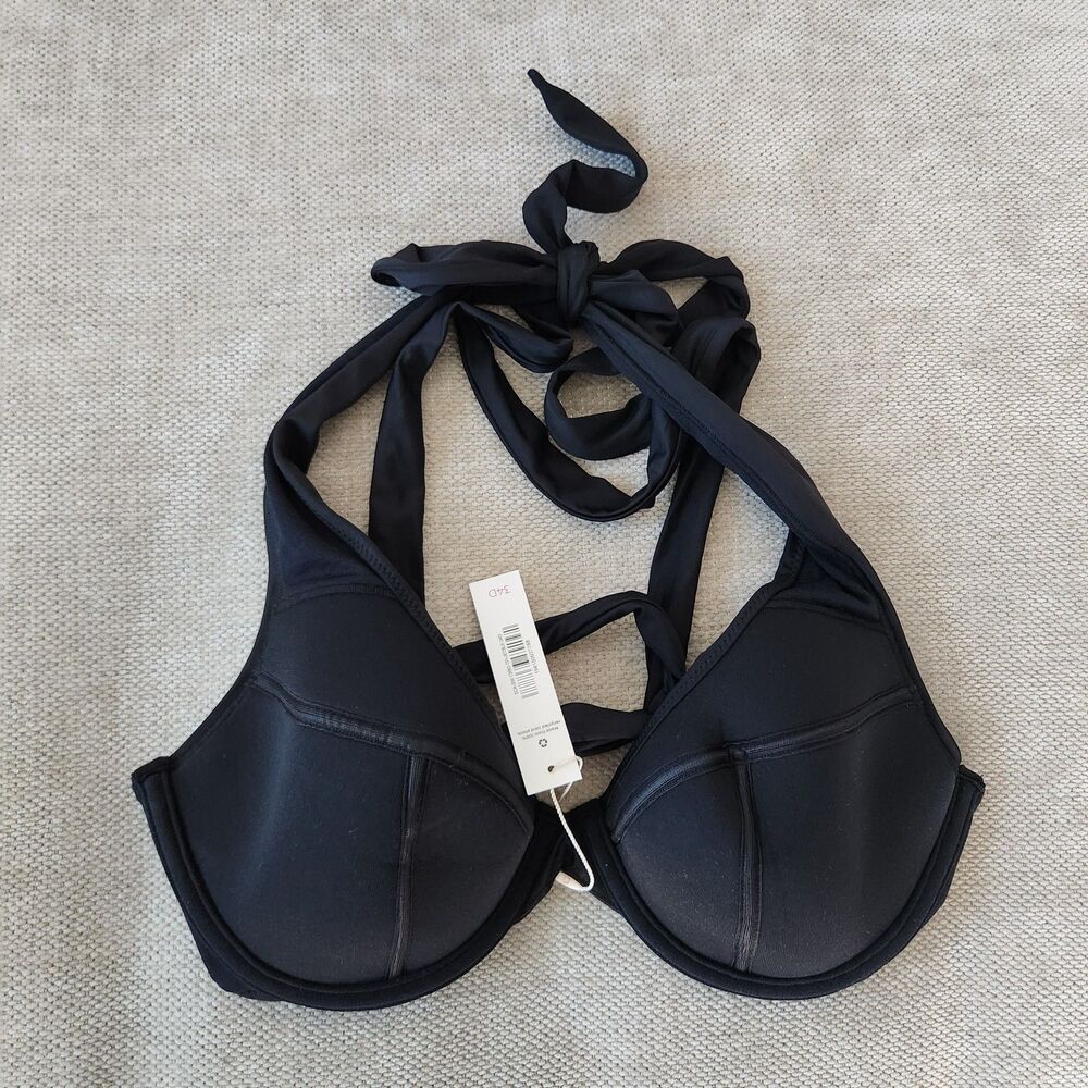 Adore Me 34D Black Halter Tie Bikini Top NWT